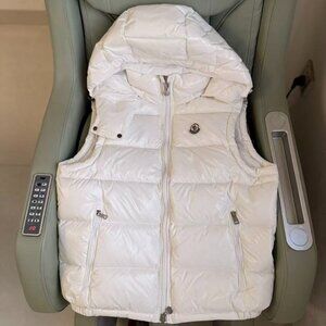 Moncler white hooded down vest, size M.